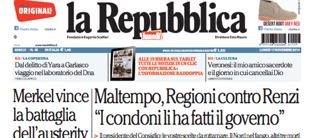 Le prime pagine di lunedì 17 novembre 2014