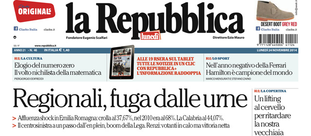 Le prime pagine di lunedì 24 novembre 2014