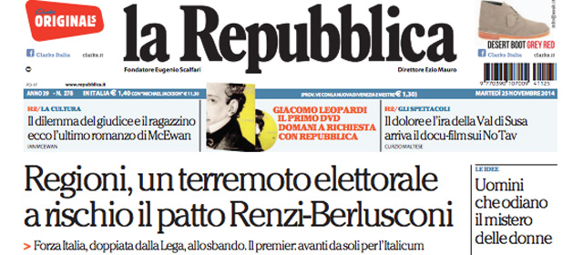 Le prime pagine di martedì 25 novembre 2014