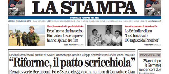 Le prime pagine di venerdì 7 novembre 2014