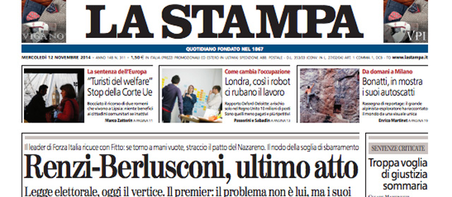 Le prime pagine di mercoledì 12 novembre 2014