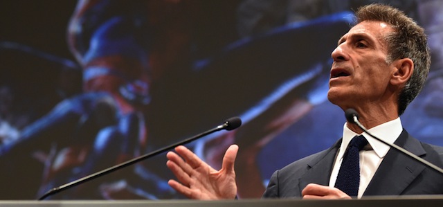 Sony Entertainment CEO and Sony Pictures Entertainment chairman and CEO Michael Lynton speaks at the company's headquarters in Tokyo on November 18, 2014. Lynton was attending the "Sony IR (Investor Relations) Day 2014" meeting. AFP PHOTO / TOSHIFUMI KITAMURA (Photo credit should read TOSHIFUMI KITAMURA/AFP/Getty Images)