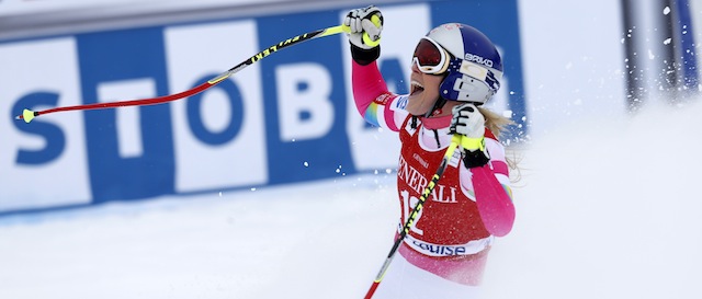 LAKE LOUISE, CANADA - DECEMBER 06: (FRANCE OUT) Lindsey Vonn of the USA takes 1st place during the Audi FIS Alpine Ski World Cup Women's Downhill on December 06, 2014 in Lake Louise, Canada. (Photo by Christophe Pallot/Agence Zoom/Getty Images)