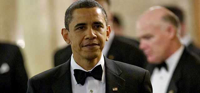 Nobel peace prize laureate, US President Barack Obama poses before the Nobel Banquet in Oslo on December 10, 2009. US President Barack Obama landed in Norway today to accept his Nobel Peace Prize. US President Barack Obama today accepted the Nobel Peace Prize, uncomfortably acknowledging his role as a leader at war while insisting that conflict can be morally justified. AFP PHOTO/DANIEL SANNUM LAUTEN (Photo credit should read SANNUM-LAUTEN/AFP/Getty Images)