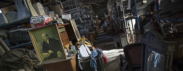 In this photo taken on Wednesday, Oct. 29, 2014, a warehouse full of movie set props. Yalta Film Studios is one of dozens of businesses to be forcibly taken over this year since Crimea’s new pro-Moscow leaders came to power in March. (AP Photo/Alexander Zemlianichenko)