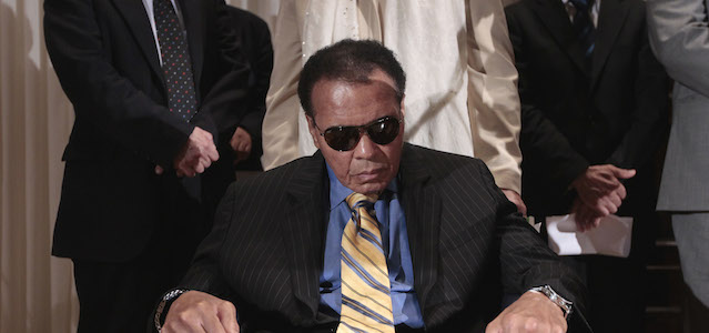 Boxing legend Muhammad Ali is seen during a news conference at the National Press Club in Washington, Tuesday, May 24, 2011, with other prominent American Muslim and clergy, as they joined the families of the two US hikers detained in Iran to appeal for their release. Shaun Bauer and Josh Fattal have been detained in Iran since July 31, 2009. (AP Photo/Pablo Martinez Monsivais)