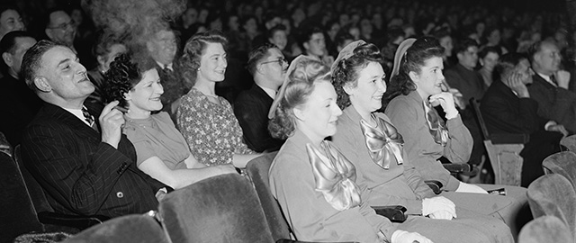 November 1946: The audience at the Paramount 25 Year Club party. (Photo by George Konig/Keystone Features/Getty Images)