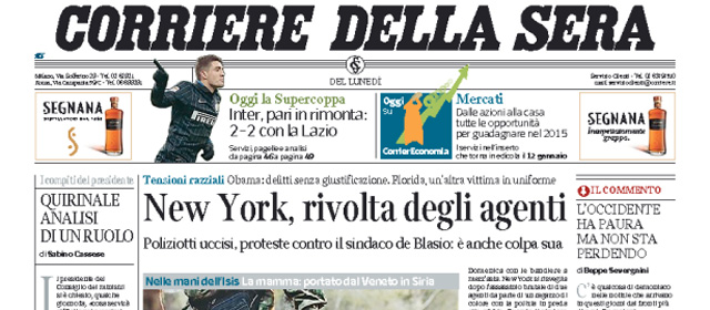 Le prime pagine di lunedì 22 dicembre 2014