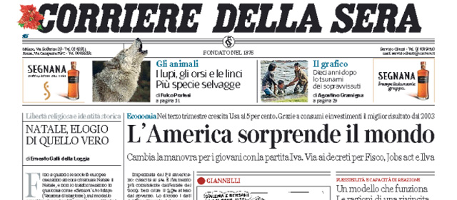 Le prime pagine di mercoledì 24 dicembre 2014