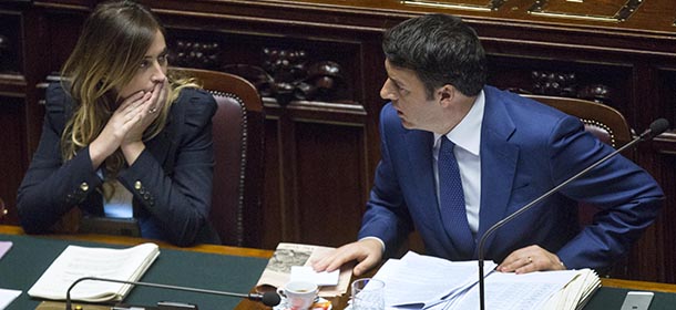 Foto Roberto Monaldo / LaPresse
03-12-2014 Roma
Politica
Camera dei Deputati - Question time con Matteo Renzi
Nella foto Maria Elena Boschi, Matteo Renzi

Photo Roberto Monaldo / LaPresse
03-12-2014 Rome (Italy)
Chamber of Deputies - Question time
In the photo Maria Elena Boschi, Matteo Renzi