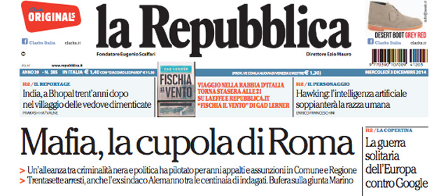 Le prime pagine di mercoledì 3 dicembre 2014