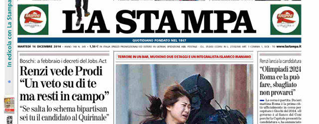 Le prime pagine di martedì 16 dicembre 2014