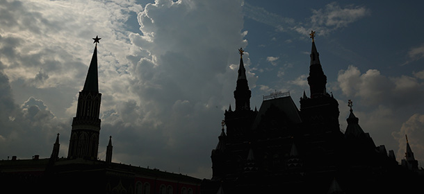 MOSCOW, RUSSIA - AUGUST 06: The spires of the Kremlin and State History Museum are seen ahead of the IAAF World Championships on August 6, 2013 in Moscow, Russia. (Photo by Cameron Spencer/Getty Images)