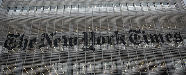 NEW YORK, NY - OCTOBER 01: The New York Times building is seen on October 1, 2014 in New York City. The Times announced plans to cut approximately 100 jobs from the newsroom today, with the company announcing it will start with buy-out packages before moving to layoffs. (Photo by Andrew Burton/Getty Images)