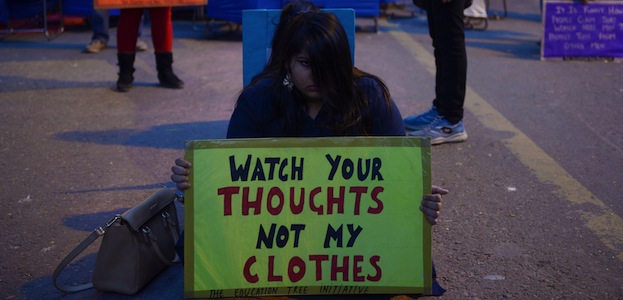 Indian protestors hold placards during a protest to mark the second anniversary of the fatal gang-rape of a student in the Indian capital that unleashed a wave of public anger over levels of violence against women in the country, in New Delhi on December 16,2014. Women's safety in India has not improved since the fatal gang-rape of a student in New Delhi, the victim's parents said December 16 on the anniversary of the attack that sparked international outrage. AFP PHOTO / SAJJAD HUSSAIN (Photo credit should read SAJJAD HUSSAIN/AFP/Getty Images)