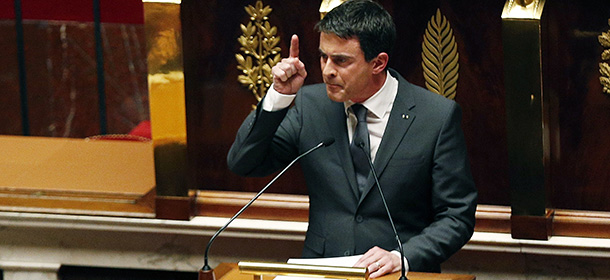 French Prime minister Manuel Valls delivers a speech during a special session of the national assembly to pay tribute to the 17 victims killed in Islamist attacks last week at the French National Assembly in Paris on January 13, 2015. Prime Minister Manuel Valls told members of parliament that France was at "war with terrorism, jihadism and radicalism", in the wake of the country's bloodiest attacks in half a century. AFP PHOTO / FRANCOIS GUILLOT (Photo credit should read FRANCOIS GUILLOT/AFP/Getty Images)