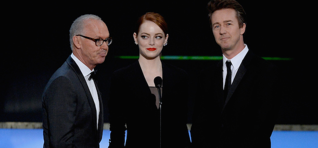 Michael Keaton, Emma Stone e Edward Norton di Birdman
(Kevork Djansezian/Getty Images)