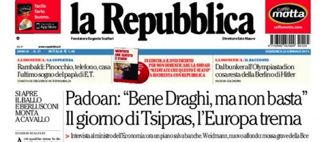 Le prime pagine di domenica 25 gennaio 2015