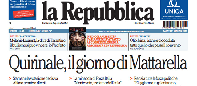 Le prime pagine di sabato 31 gennaio 2015