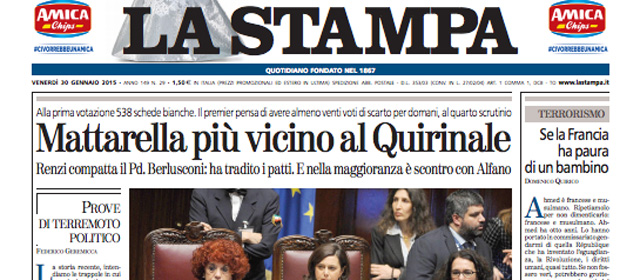 Le prime pagine di venerdì 30 gennaio 2015