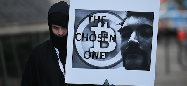 NEW YORK, NY - JANUARY 13: Max Dickstein stands with other upporters of Ross Ulbricht, the alleged creator and operator of the Silk Road underground market, in front of a Manhattan federal court house on the first day of jury selection for his trial on January 13, 2015 in New York City. Ulbricht, who has pleaded not guilty, is accused by the US government of making millions of dollars from the Silk Road website which sold drugs and other illegal commodities anonymously. (Photo by Spencer Platt/Getty Images)