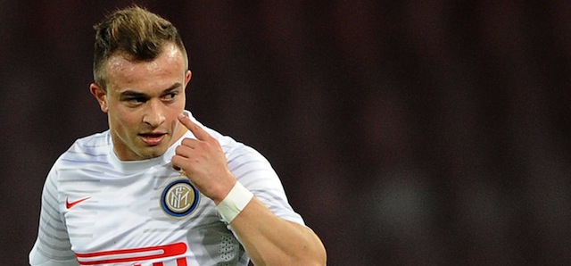 NAPLES, ITALY - FEBRUARY 4 : Xherdan Shaqiri of Internazionale in action during the TIM CUP match between SSC Napoli and FC Internazionale at the San Paolo Stadium on February 4, 2015 in Naples, Italy. (Photo by Francesco Pecoraro/Getty Images)