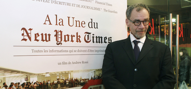 FILE - In this Nov. 21, 2011, file photo, New York Times journalist David Carr poses for a photograph as he arrives for the French premiere of the documentary "Page One: A Year Inside The New York Times," in Paris. Carr collapsed at the office and died in a hospital Thursday, Feb. 12, 2015. He was 58. Carr wrote the Media Equation column for the Times, focusing on issues of media in relation to business and culture. (AP Photo/Michel Euler, File)