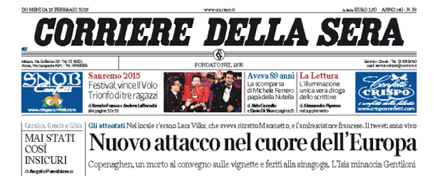 Le prime pagine di domenica 15 febbraio 2015
