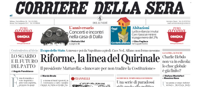 Le prime pagine di lunedì 2 febbraio 2015