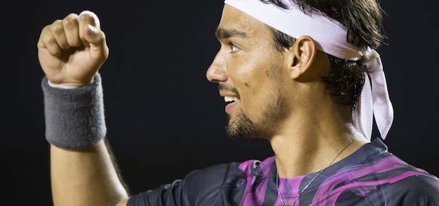 Fognini esulta dopo aver battuto Rafa Nadal (AP Photo/Felipe Dana)