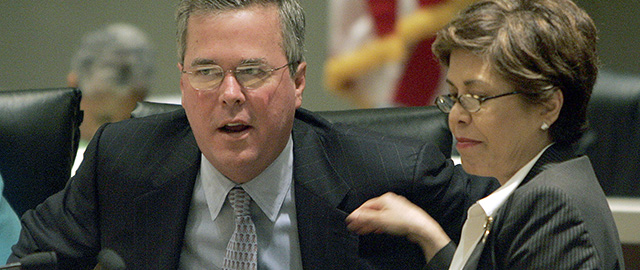 Florida Gov. Jeb Bush, left, and First Lady Columba Bush, right, participate in the annual statewide drug summit on Wednesday, June 7, 2006, in Tallahassee, Fla. The summit provides a forum for drug control experts and law enforcement officials to discuss the Florida Drug Control Strategy and future drug prevention and treatment initiatives. (AP Photo/Phil Coale)