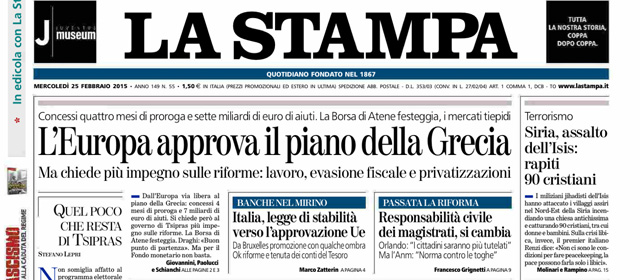 Le prime pagine di mercoledì 25 febbraio 2015