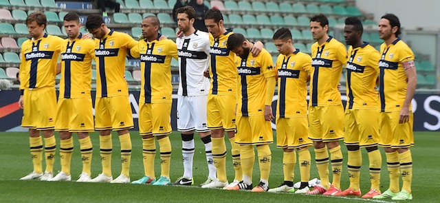 REGGIO NELL'EMILIA, ITALY - MARCH 15: Team of Parma before the Serie A match between US Sassuolo Calcio and Parma FC at Mapei Stadium on March 15, 2015 in Reggio nell'Emilia, Italy. (Photo by Giuseppe Bellini/Getty Images)