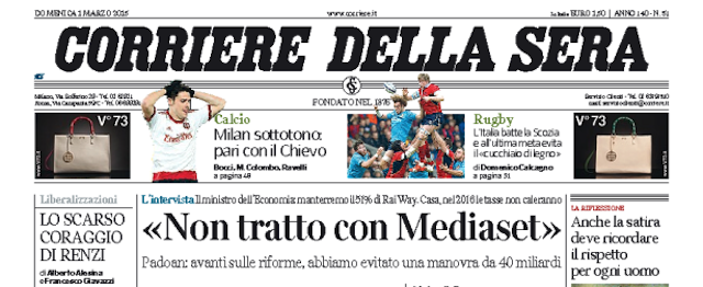 Le prime pagine di domenica 1 marzo 2015