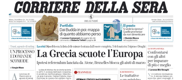 Le prime pagine di lunedì 9 marzo 2015