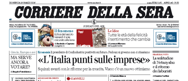 Le prime pagine di domenica 15 marzo 2015