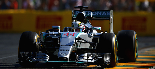 MELBOURNE, AUSTRALIA - MARCH 15: Lewis Hamilton of Great Britain and Mercedes GP drives during the Australian Formula One Grand Prix at Albert Park on March 15, 2015 in Melbourne, Australia. (Photo by Robert Cianflone/Getty Images)