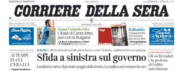 Le prime pagine di domenica 29 marzo 2015