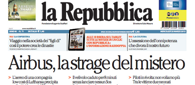 Le prime pagine di mercoledì 25 marzo 2015