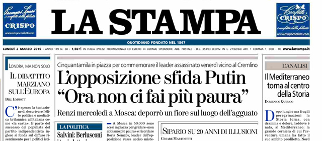 Le prime pagine di lunedì 2 marzo 2015