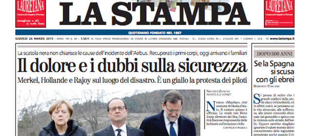 Le prime pagine di giovedì 26 marzo 2015