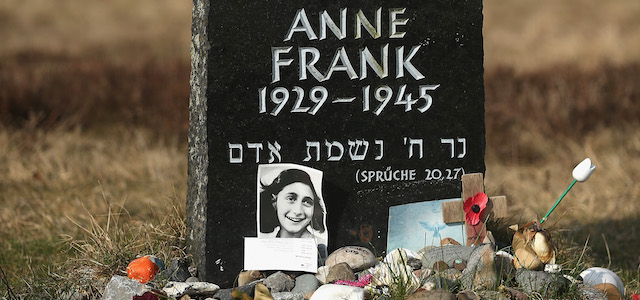 LOHHEIDE, GERMANY - MARCH 17: A symbolic tombstone commemorates Anne Frank and her sister Margot on the site of the former Bergen-Belsen concentration camp on March 17, 2015 in Lohheide, Germany. Germany will commemorate the 70th anniversary of the liberation of Bergen-Belsen by British troops on April 15. Anne Frank, a young Dutch Jew who was deported to Auschwitz and later to Bergen-Belsen by the Nazis, is known for the diary she kept. An estimated 70,000 inmates died at Bergen-Belsen, including Jews and Soviet prisoners of war. (Photo by Sean Gallup/Getty Images)