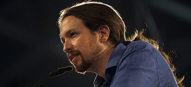 Spain's anti-austerity party Podemos leader Pablo Iglesias speaks during the party's closing campaign meeting in Velodrome of Dos Hermanas near Sevilla on March 20, 2015 ahead of the regional elections on March 22. Two parties, ruling Popular Party and Socialist Party (PSOE), have taken turns to govern Spain since the 1980s but now face a rival pair of surging protest movements, radical left wing Podemos and centre right party Cuidadanos, in a dress rehearsal for the national polls due around November. The vote in Andalusia, one of the poorest parts of Spain, will be a key test ahead of the country's most unpredictable general election in decades. PHOTO / GOGO LOBATO (Photo credit should read GOGO LOBATO/AFP/Getty Images)