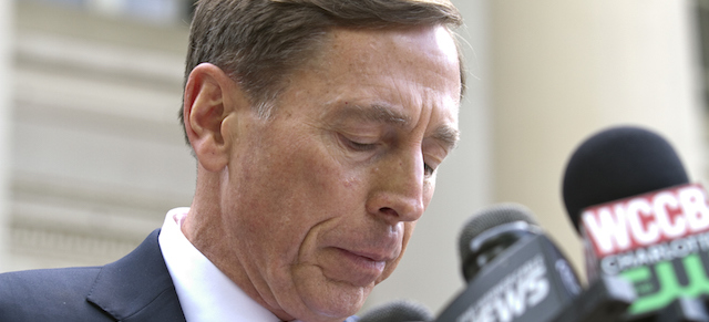 CHARLOTTE, NC - APRIL 23: Former director of CIA and former commander of U.S. Forces in Afghanistan Gen. David Petraeus gives a speech after exiting the federal courthouse after facing criminal sentencing on April 23, 2015 in Charlotte, North Carolina. Petraeus faced criminal sentencing for giving classified information to his former mistress and biographer. (Photo by John W. Adkisson/Getty Images)