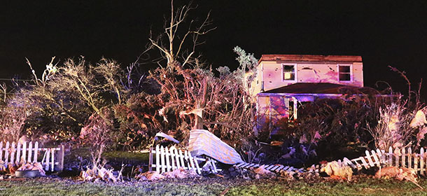 A house along Rt. 72 in Kirkland has substantial damage from the wedge tornado that passed through on Thursday, April 9, 2015. (AP Photo/Daily Chronicle, Monica Synett)