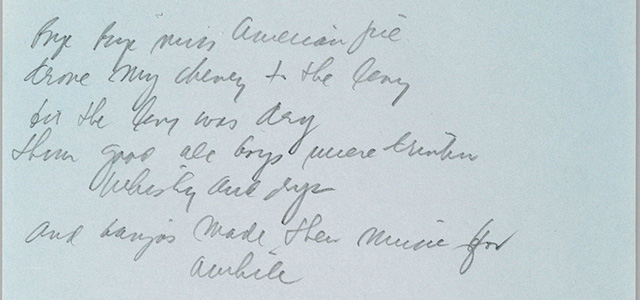 Il manoscritto con il testo di “American Pie” è stato venduto all’asta per 1,2 milioni di dollari (circa 1,1 milioni di euro)