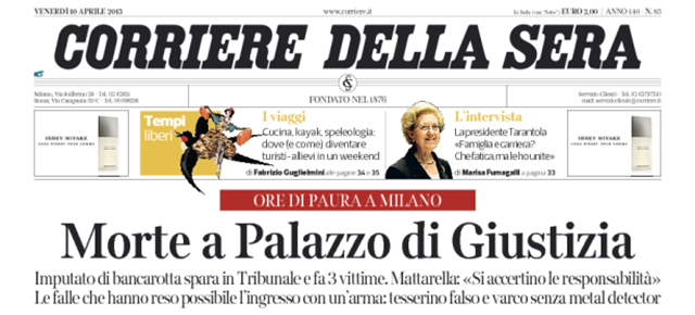 Le prime pagine di venerdì 10 aprile 2015
