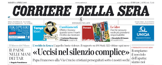 Le prime pagine di sabato 4 aprile 2015