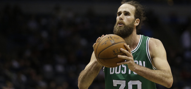 Boston Celtics' Luigi Datome shoots a free throw during an NBA basketball game against the Milwaukee Bucks Wednesday, April 15, 2015, in Milwaukee. (AP Photo/Aaron Gash)