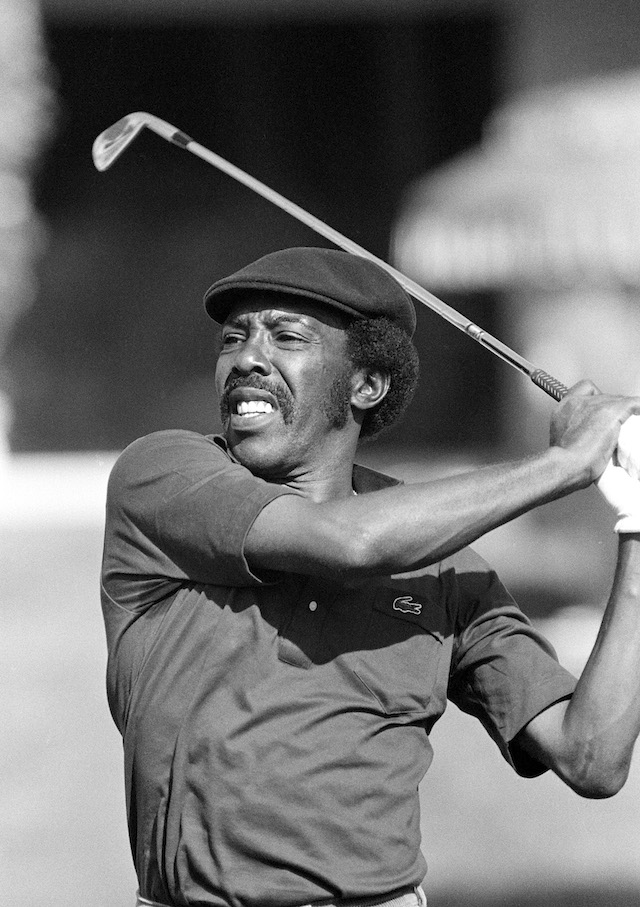 PGA golfer Calvin Peete hits to the green during the Bob Hope Desert Classic, at Palm Springs, on January 20, 1983. (AP Photo/Lennox McLendon)